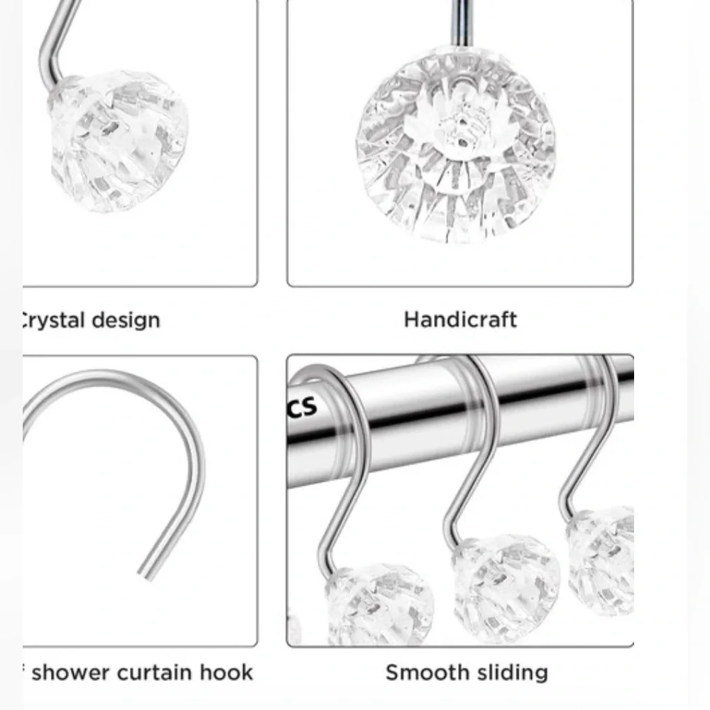 Set of 12 shower curtain hooks clear disco balls faceted